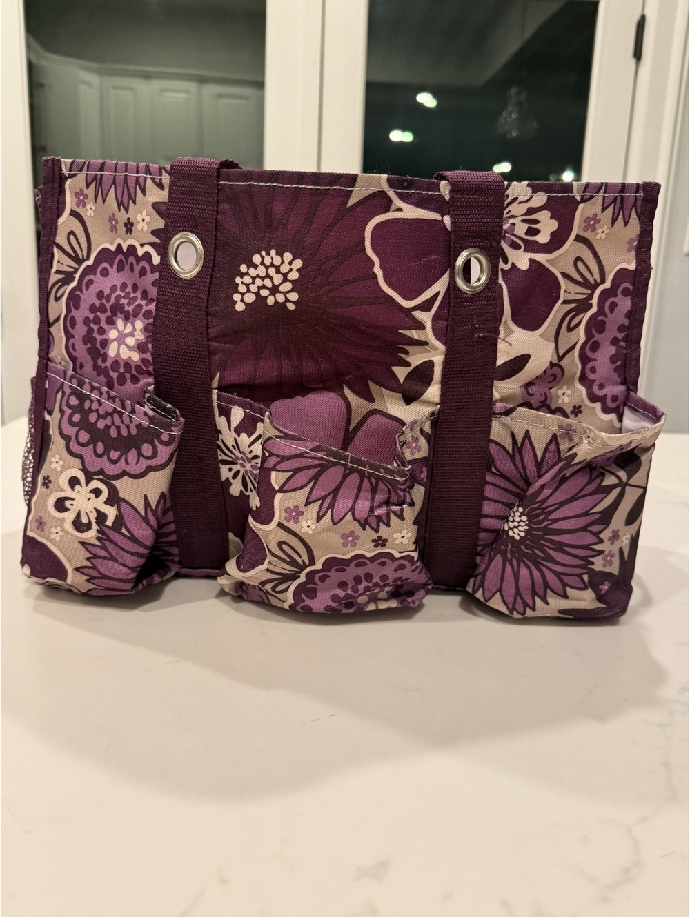 Thirty-One Purple Floral Utility Organizer Tote Bag
